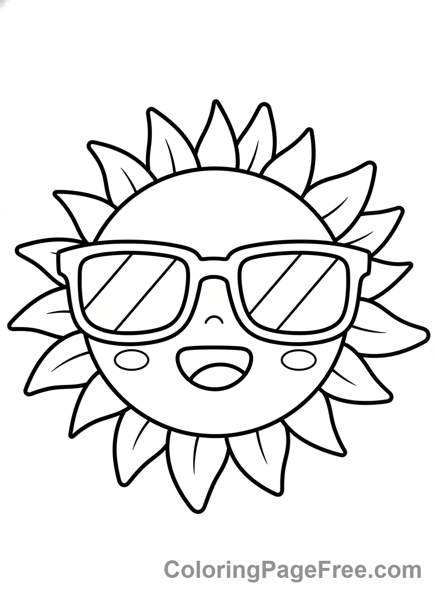 Kawaii coloring page - Kawaii sun sunglasses