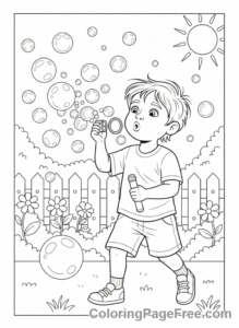 Kids coloring page - Kid blowing bubbles