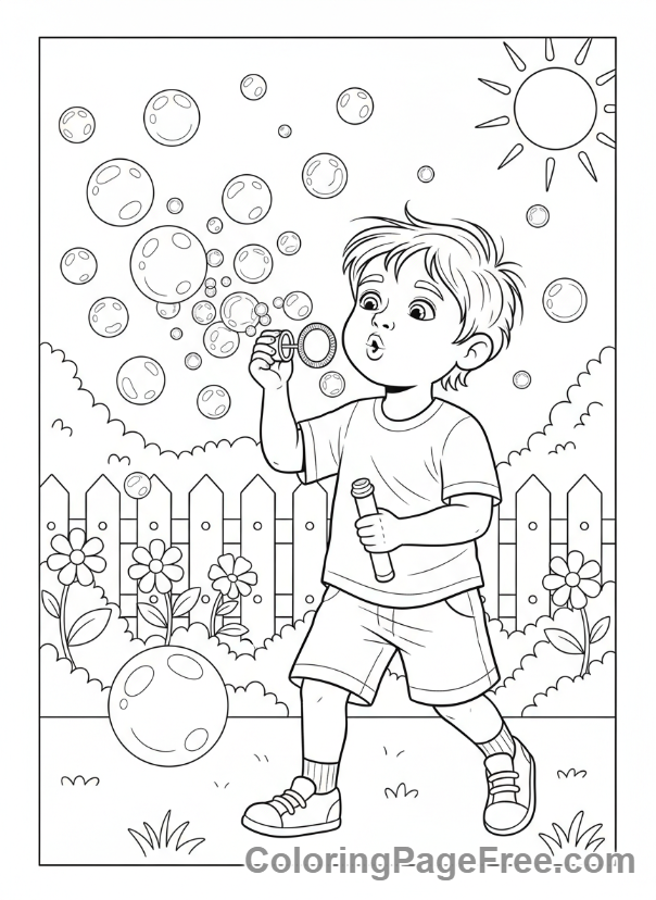 Kids coloring page - Kid blowing bubbles