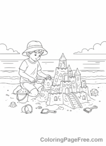 Kids coloring page - Kid building sandcastle