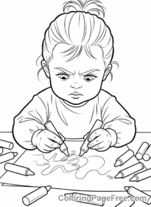 Kids coloring page - Kid drawing crayons
