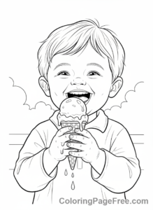 Kids coloring page - Kid eating ice cream