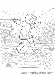 Kids coloring page - Kid jumping puddles