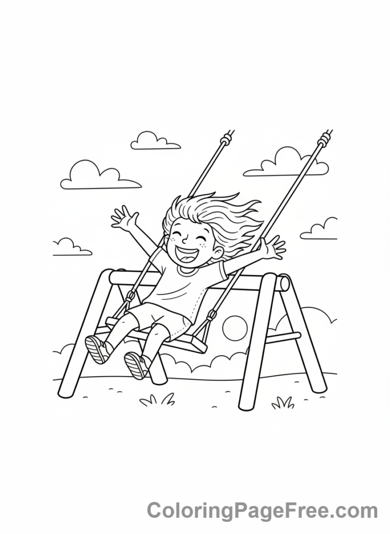 Kids coloring page - Kid on swing