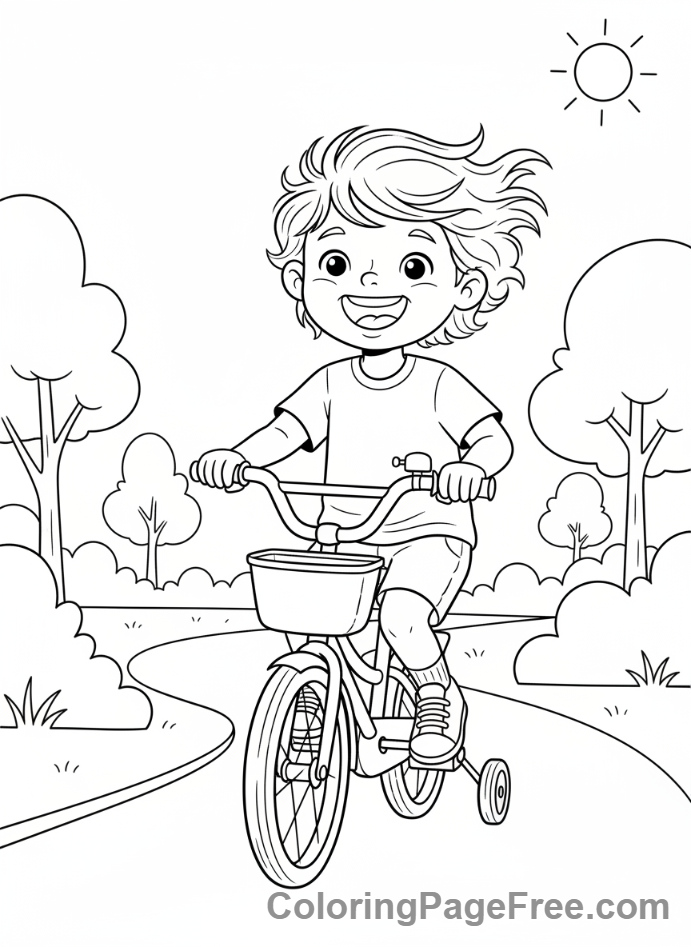 Kids coloring page - Kid riding bike