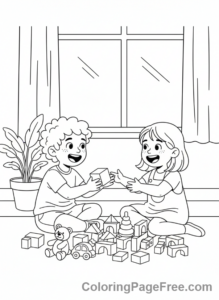 Kids coloring page - Kids sharing toys