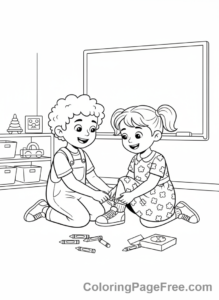 Kindergarten coloring page - Child helping friend