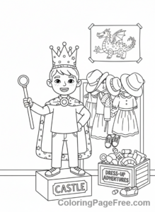 Kindergarten coloring page - Child playing dress-up