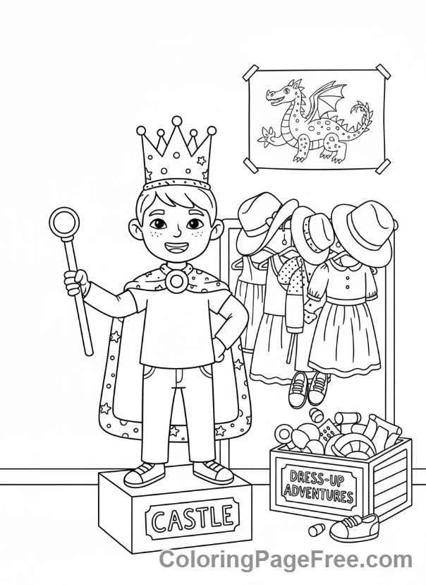 Kindergarten coloring page - Child playing dress-up