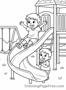 Kindergarten coloring page - Child sliding playground