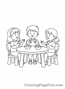 Kindergarten coloring page - Kids eating snack