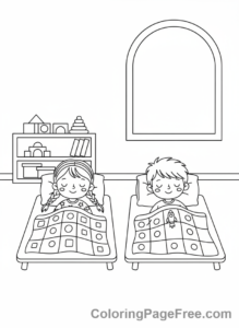 Kindergarten coloring page - Kids napping quiet