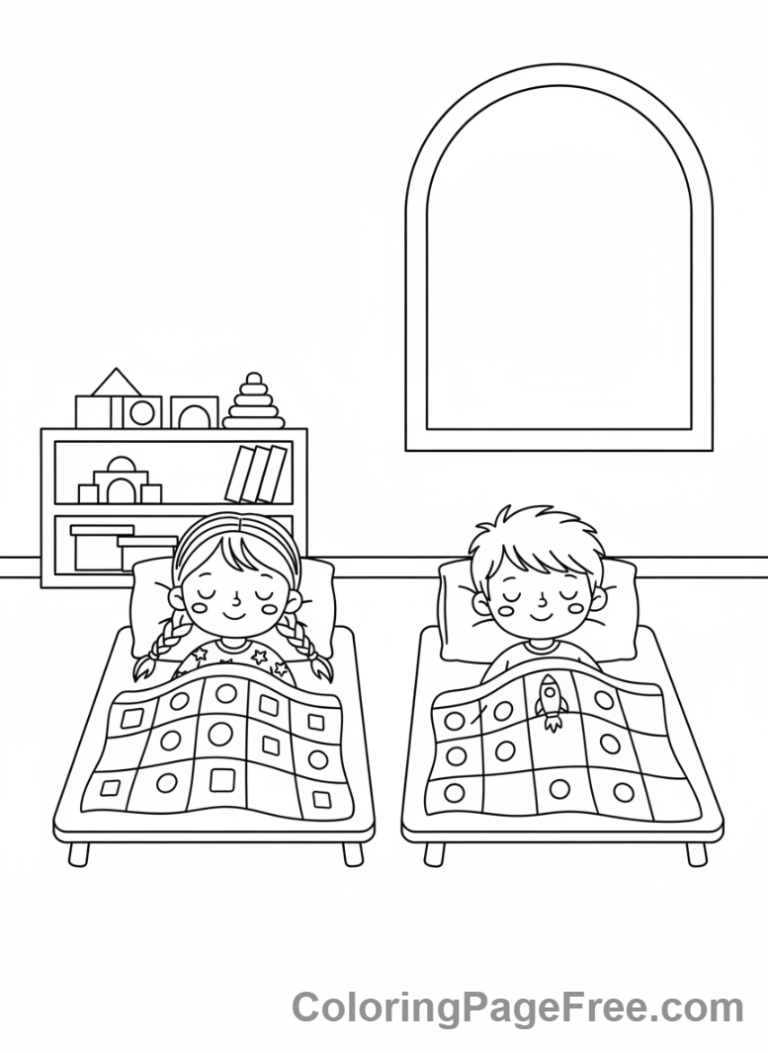 Kindergarten coloring page - Kids napping quiet