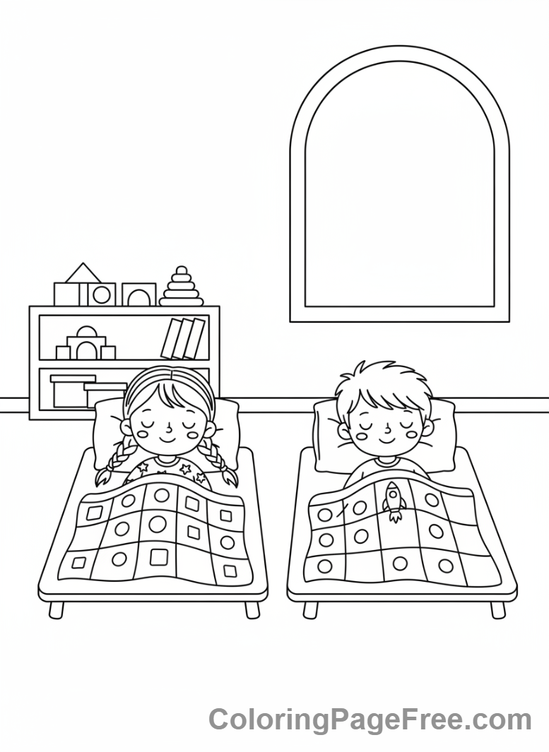 Kindergarten coloring page - Kids napping quiet