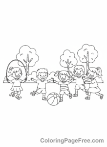 Kindergarten coloring page - Kids playing outdoors