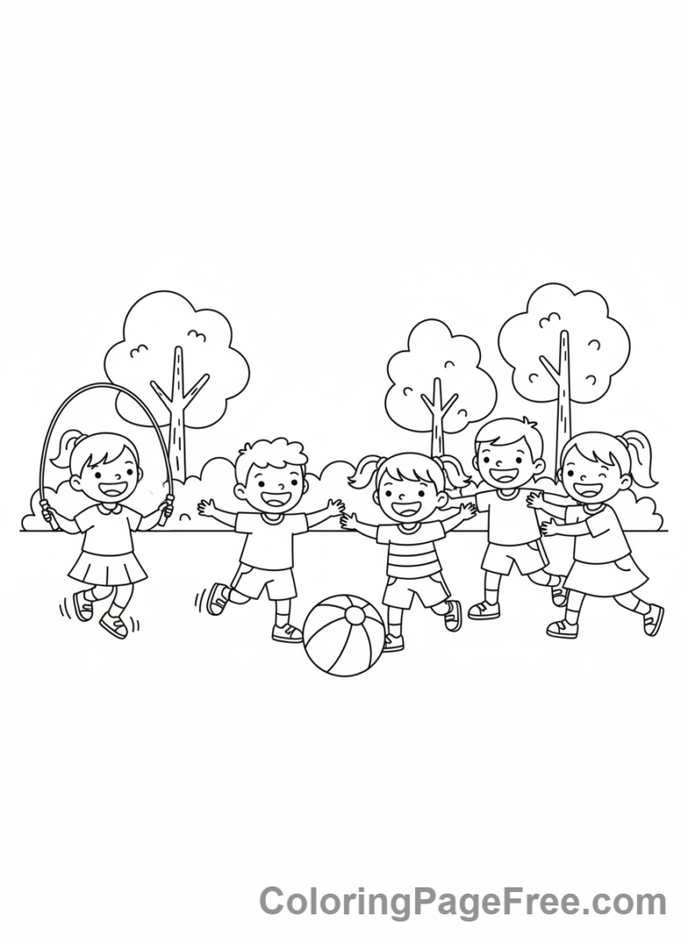 Kindergarten coloring page - Kids playing outdoors