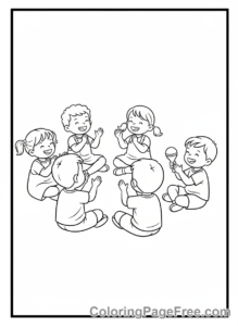 Kindergarten coloring page - Kids singing music