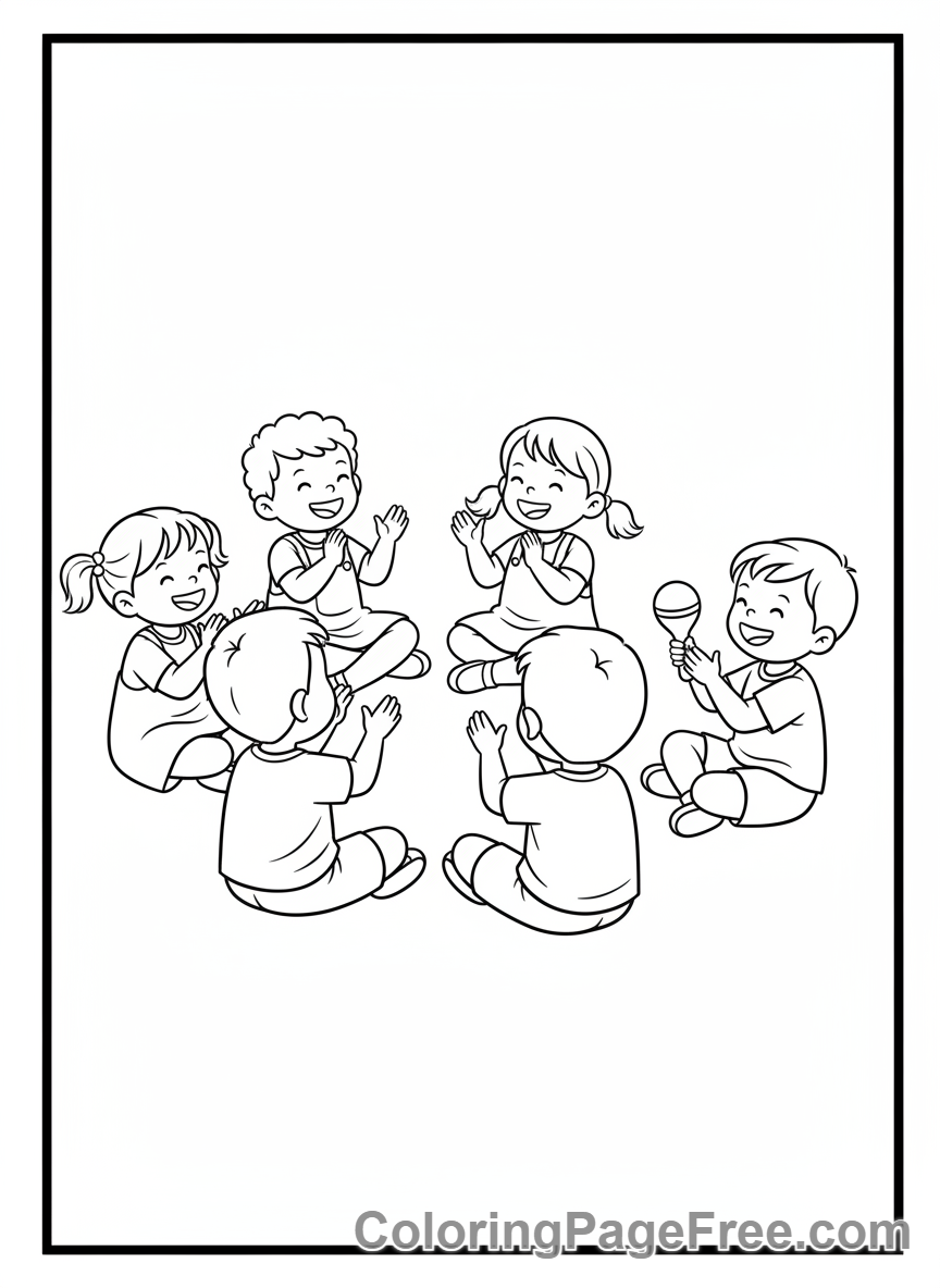 Kindergarten coloring page - Kids singing music