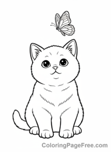 Kitten coloring page - Kitten butterfly gaze