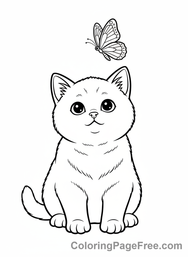 Kitten coloring page - Kitten butterfly gaze