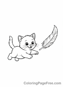 Kitten coloring page - Kitten chasing feather