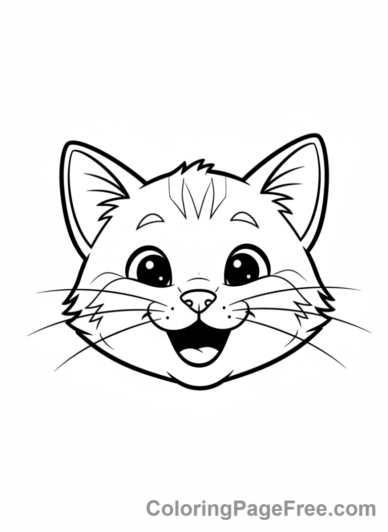 Kitten coloring page - Kitten face happy