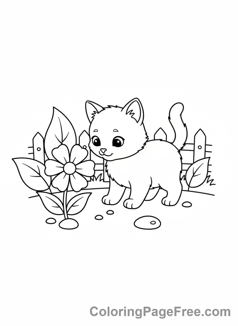 Kitten coloring page - Kitten garden explorer