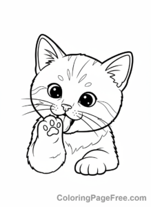 Kitten coloring page - Kitten licking paw