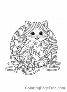 Kitten coloring page - Kitten playing yarn
