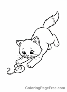 Kitten coloring page - Kitten pouncing mouse