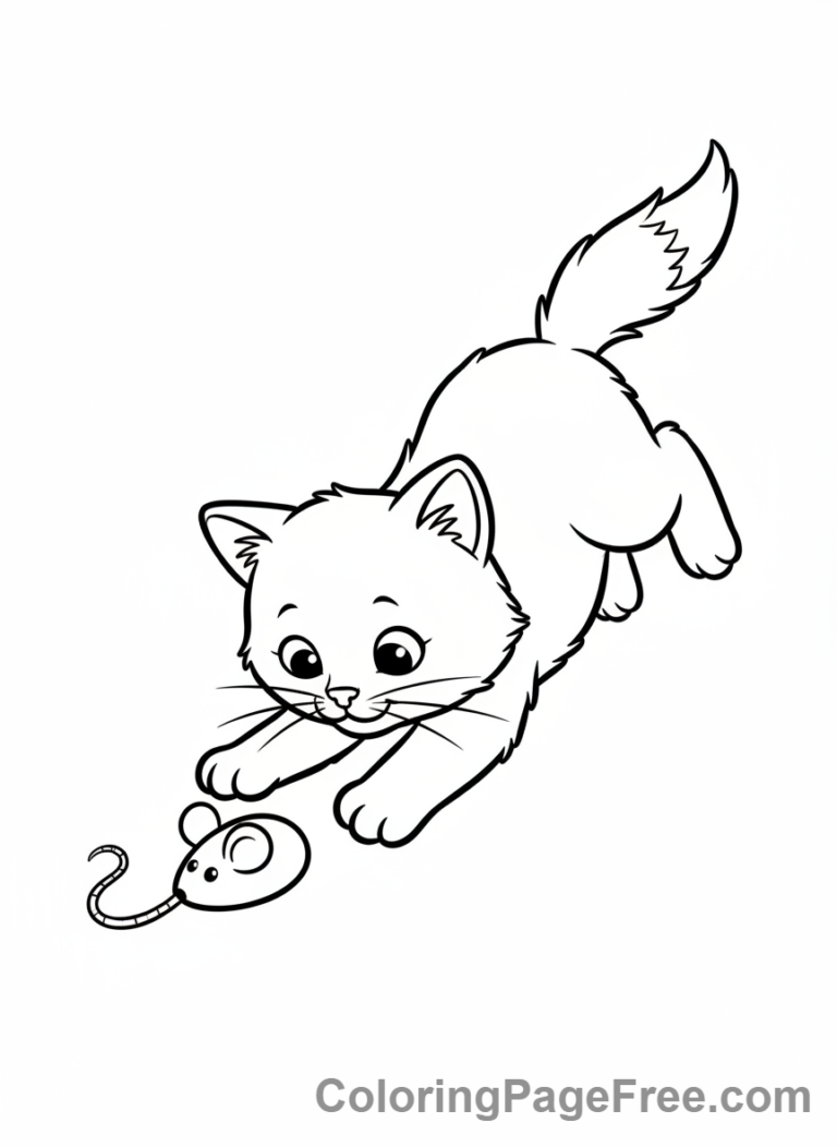 Kitten coloring page - Kitten pouncing mouse