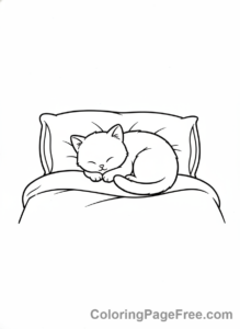 Kitten coloring page - Kitten sleeping cozy