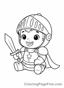 Knight coloring page - Baby Knight Playing