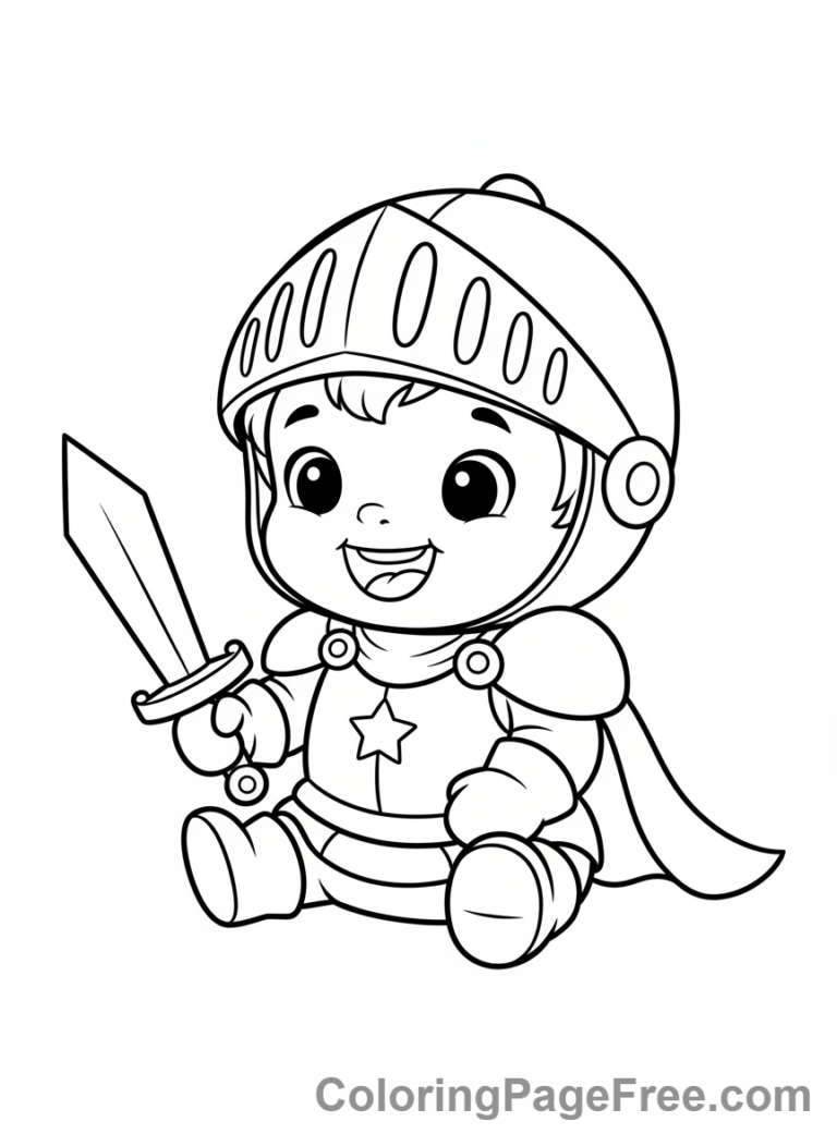 Knight coloring page - Baby Knight Playing
