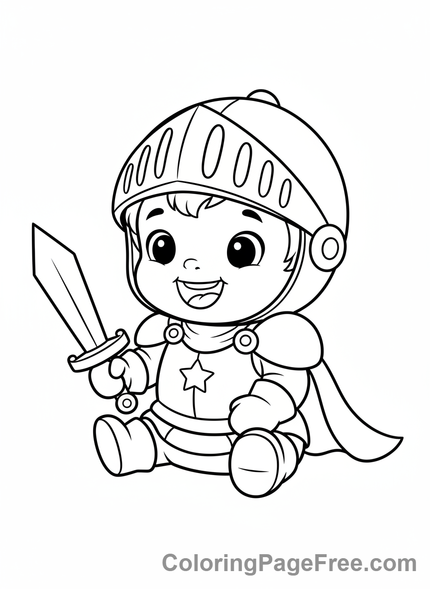 Knight coloring page - Baby Knight Playing