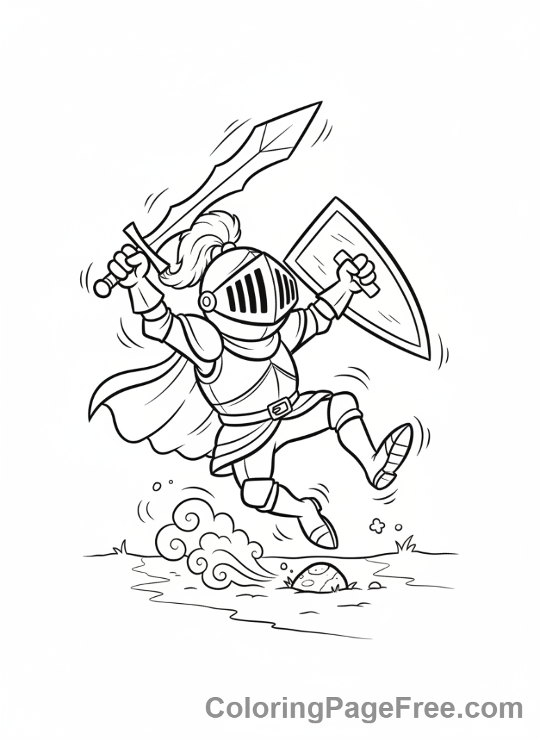 Knight coloring page - Funny Knight Tripping