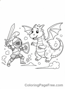 Knight coloring page - Knight Fighting Dragon