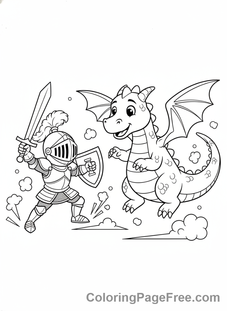 Knight coloring page - Knight Fighting Dragon