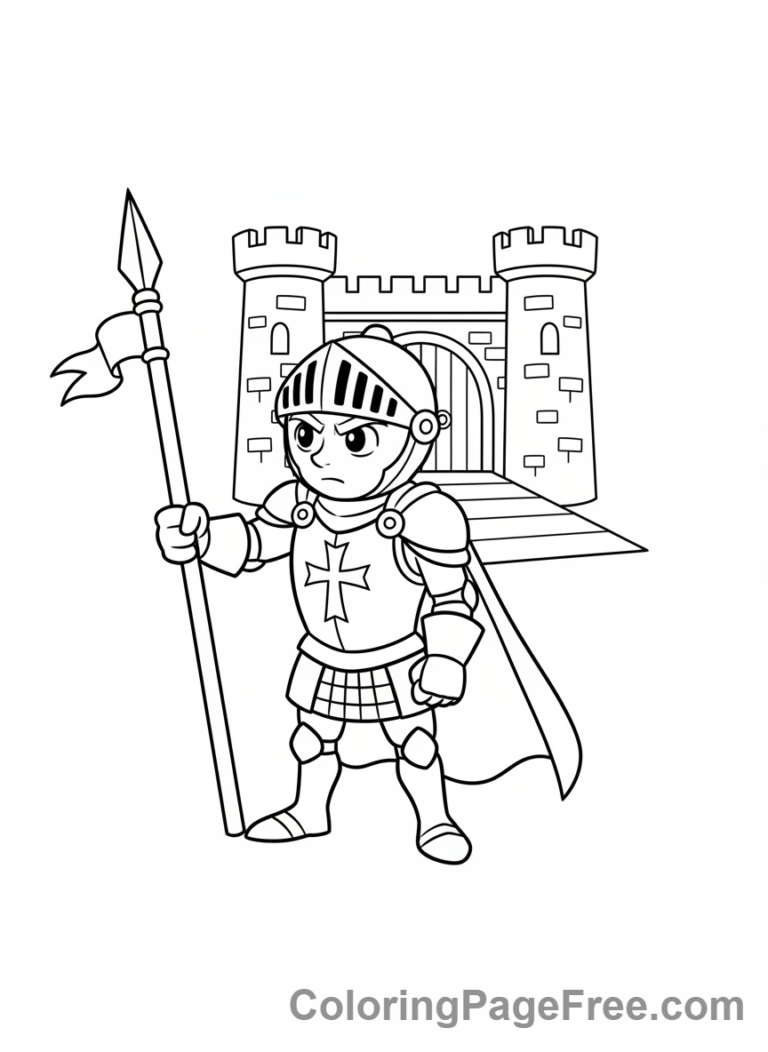 Knight coloring page - Knight Guarding Castle