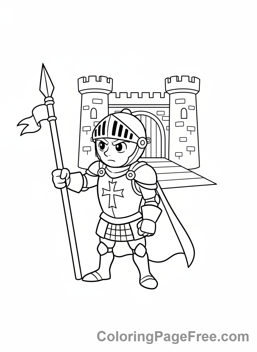 Knight coloring page - Knight Guarding Castle