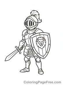 Knight coloring page - Knight Shield Pose