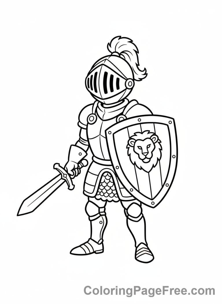 Knight coloring page - Knight Shield Pose