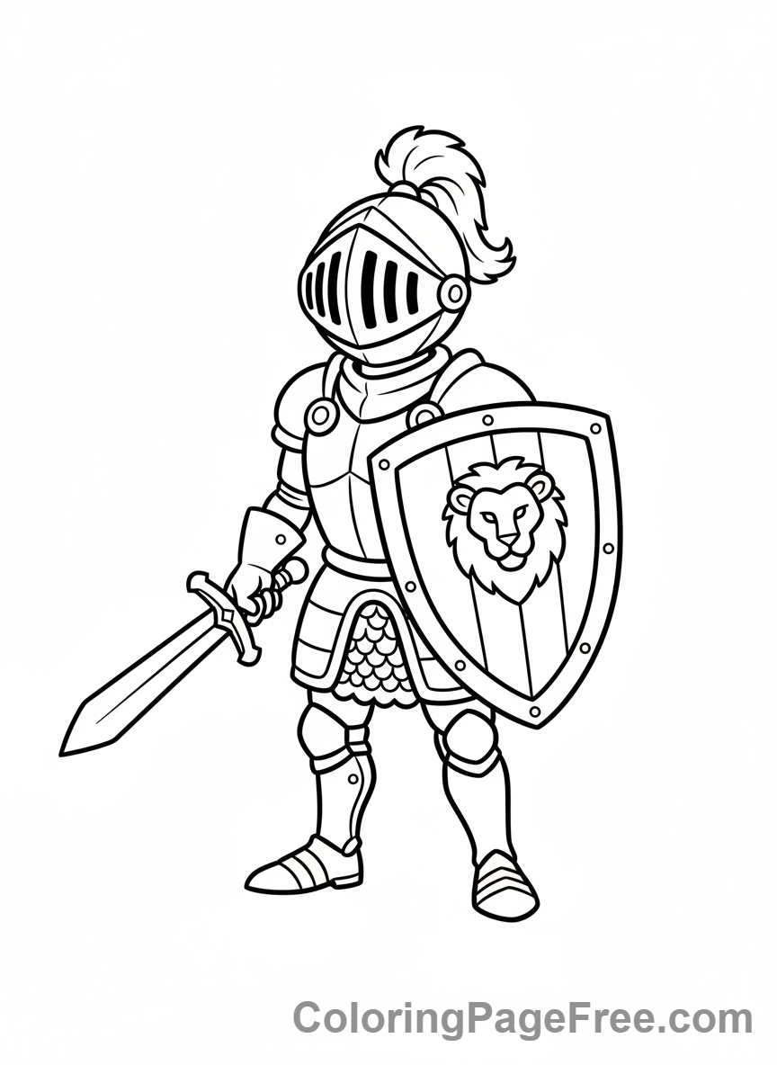 Knight coloring page - Knight Shield Pose