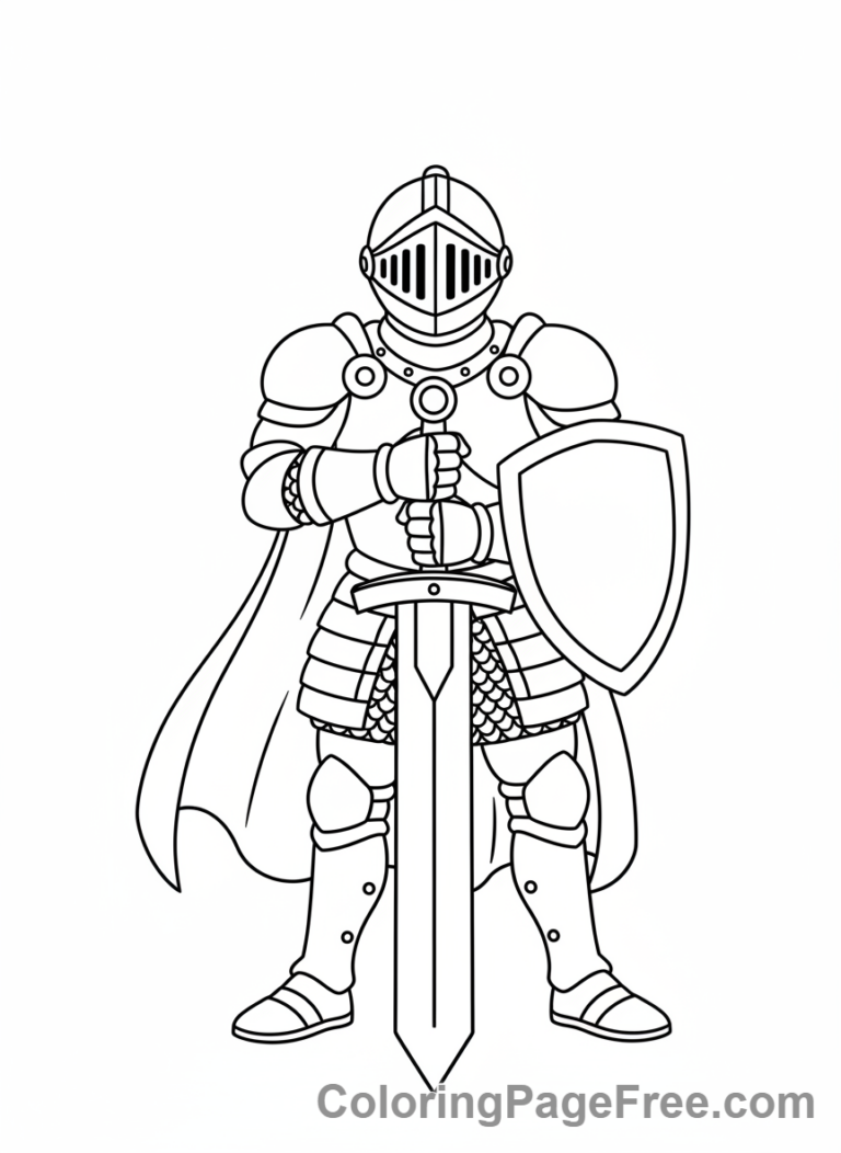 Knight coloring page - Knight Standing Sword