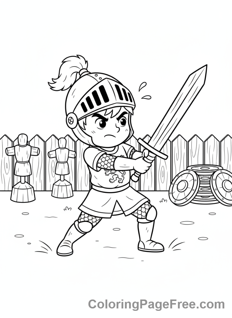 Knight coloring page - Knight Training Sword