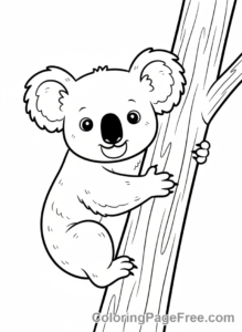 Koala coloring page - Koala climbing tree