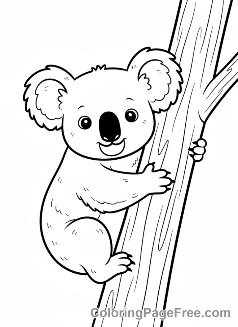 Koala coloring page - Koala climbing tree
