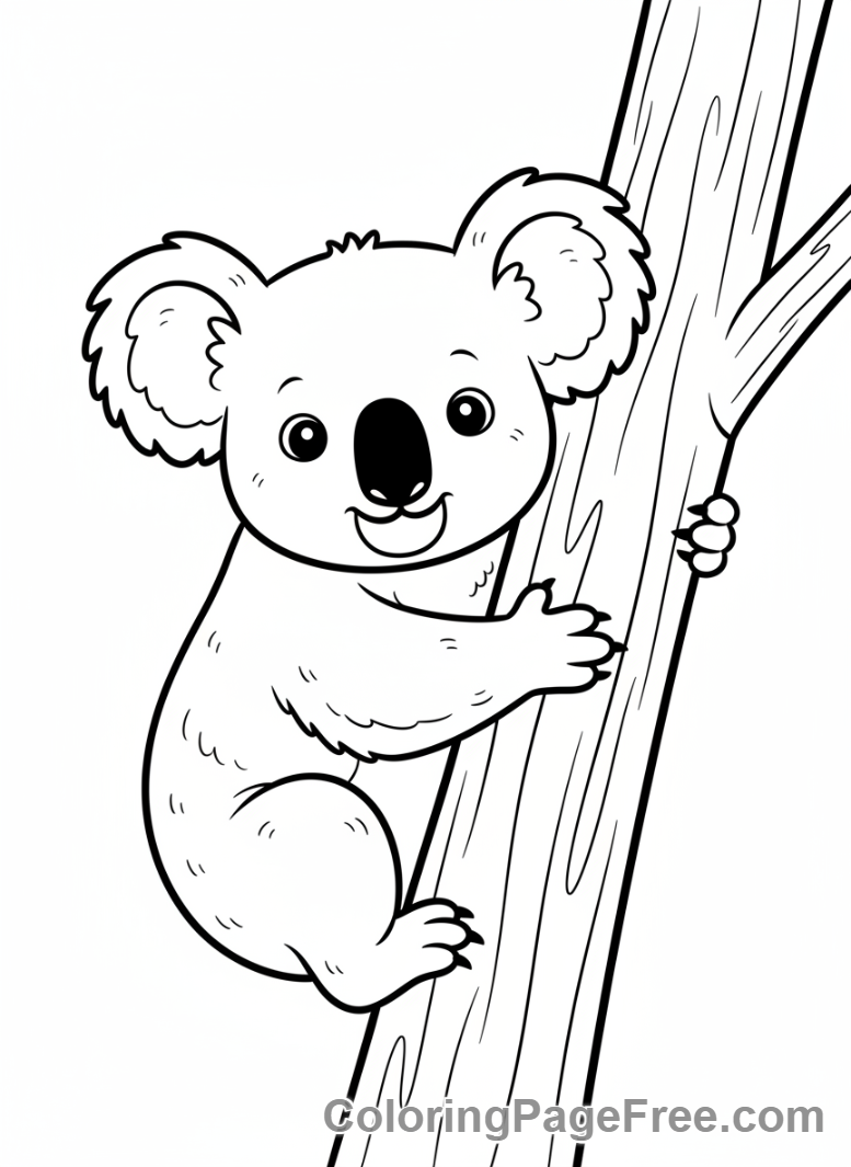 Koala coloring page - Koala climbing tree