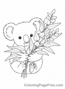 Koala coloring page - Koala eucalyptus leaves