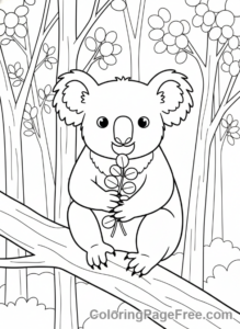 Koala coloring page - Koala in forest